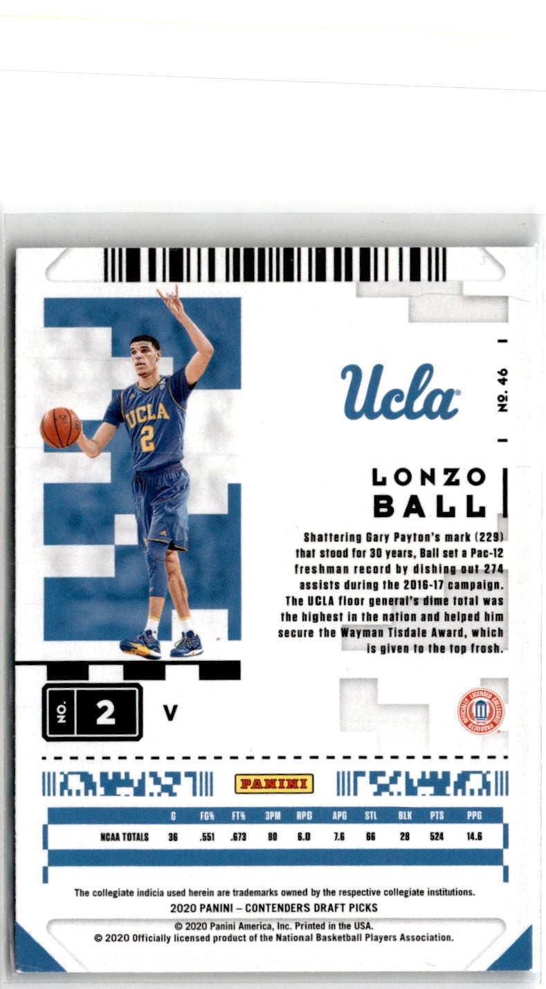 2020 Panini Contenders Draft Picks Ticket Lonzo Ball