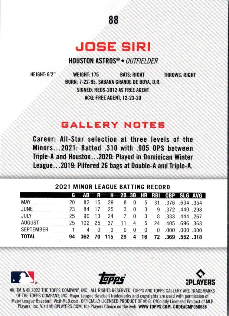 2022 Topps Gallery Jose Siri