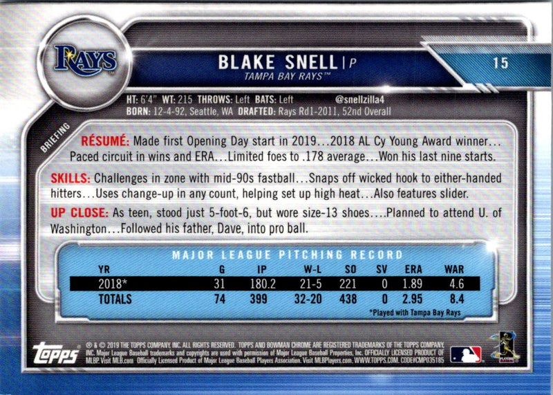 2019 Bowman Chrome Blake Snell