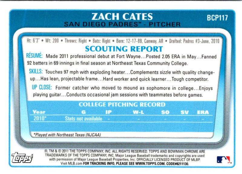 2011 Bowman Chrome Prospects Zach Cates