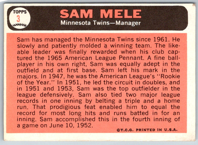 1966 O-Pee-Chee Sam Mele