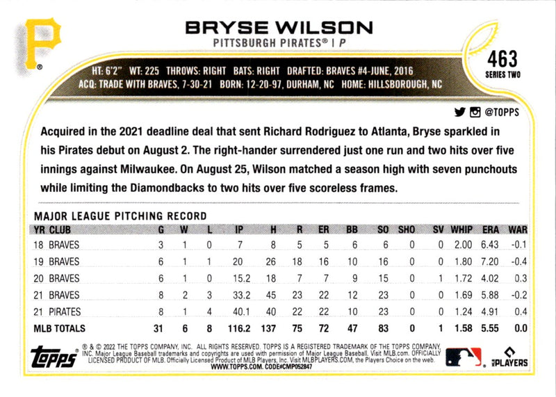 2022 Topps Bryse Wilson