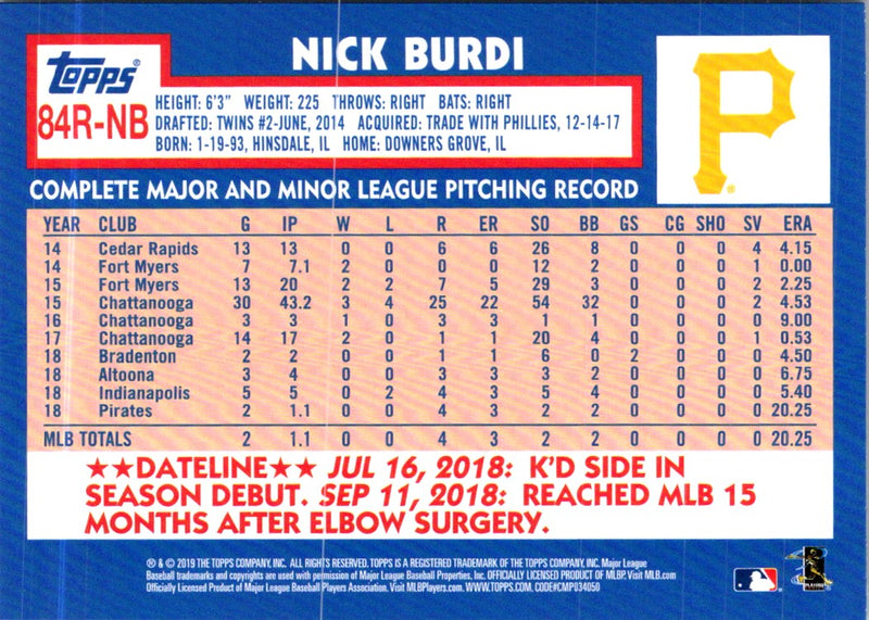 2019 Topps 1984 Baseball Rookie Autographs Nick Burdi