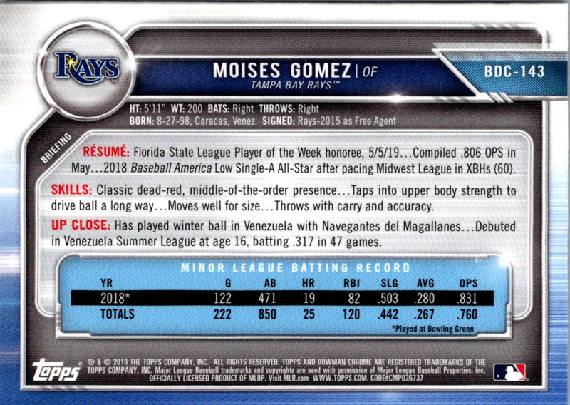 2019 Bowman Draft Chrome Moises Gomez