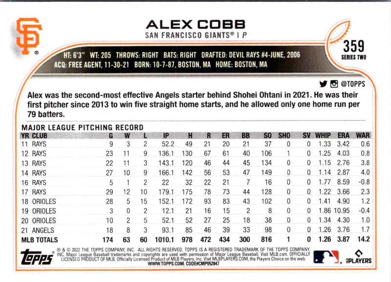 2022 Topps Alex Cobb