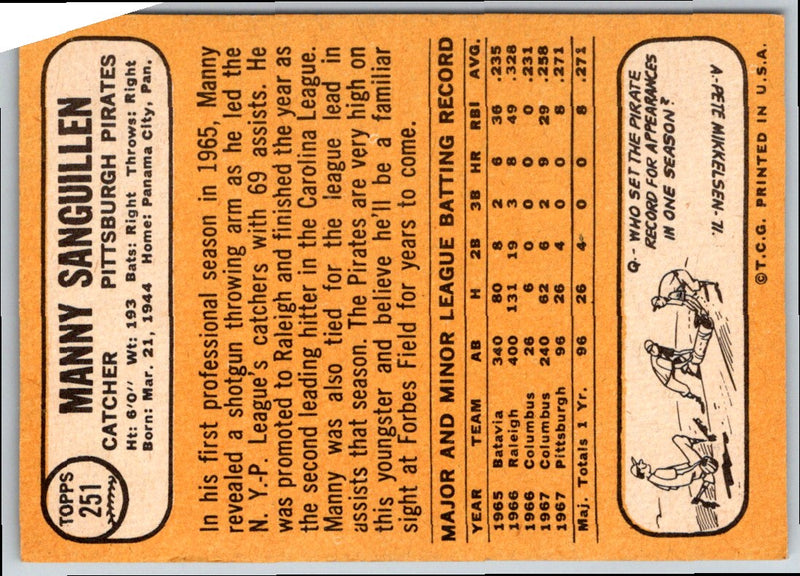 1968 Topps Manny Sanguillen