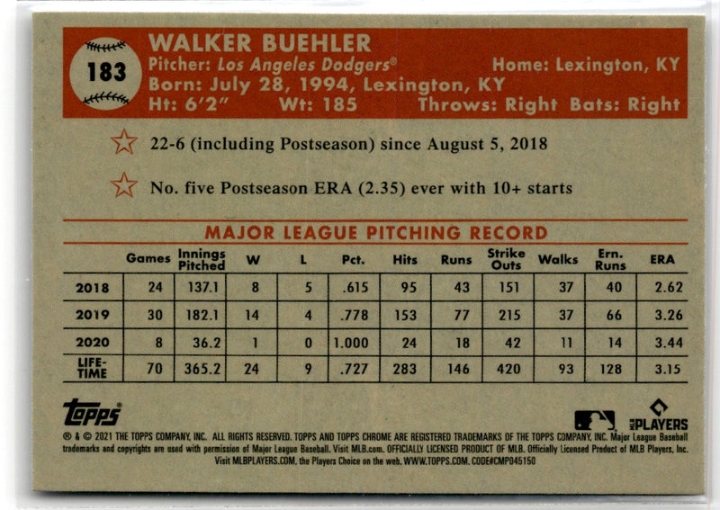 2021 Topps Chrome Platinum Anniversary Walker Buehler