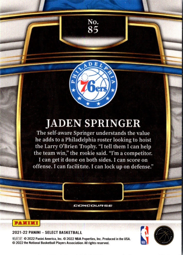 2021 Panini Select Blue Jaden Springer