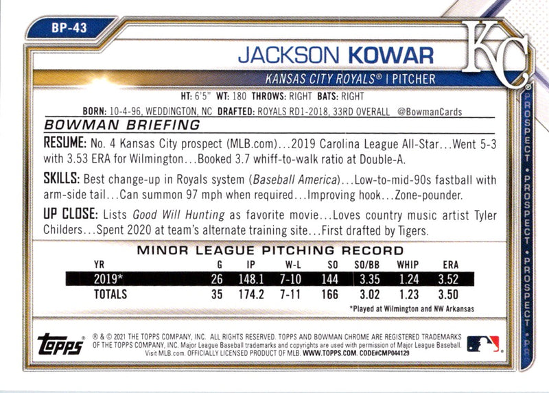 2021 Bowman Prospects Jackson Kowar