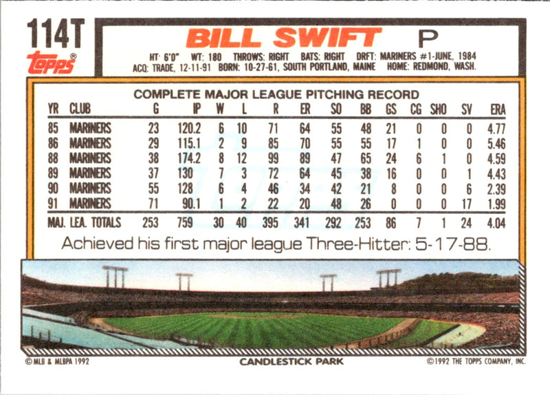 1992 Topps Traded Bill Swift