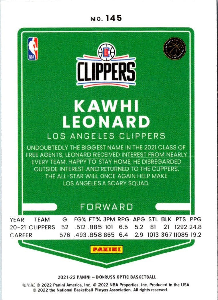 2021 Donruss Optic Red Kawhi Leonard