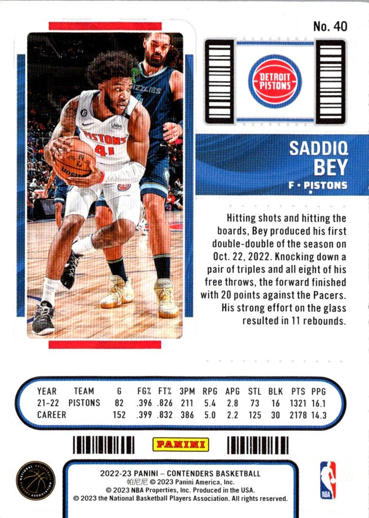 2022 Panini Contenders Season Ticket Saddiq Bey