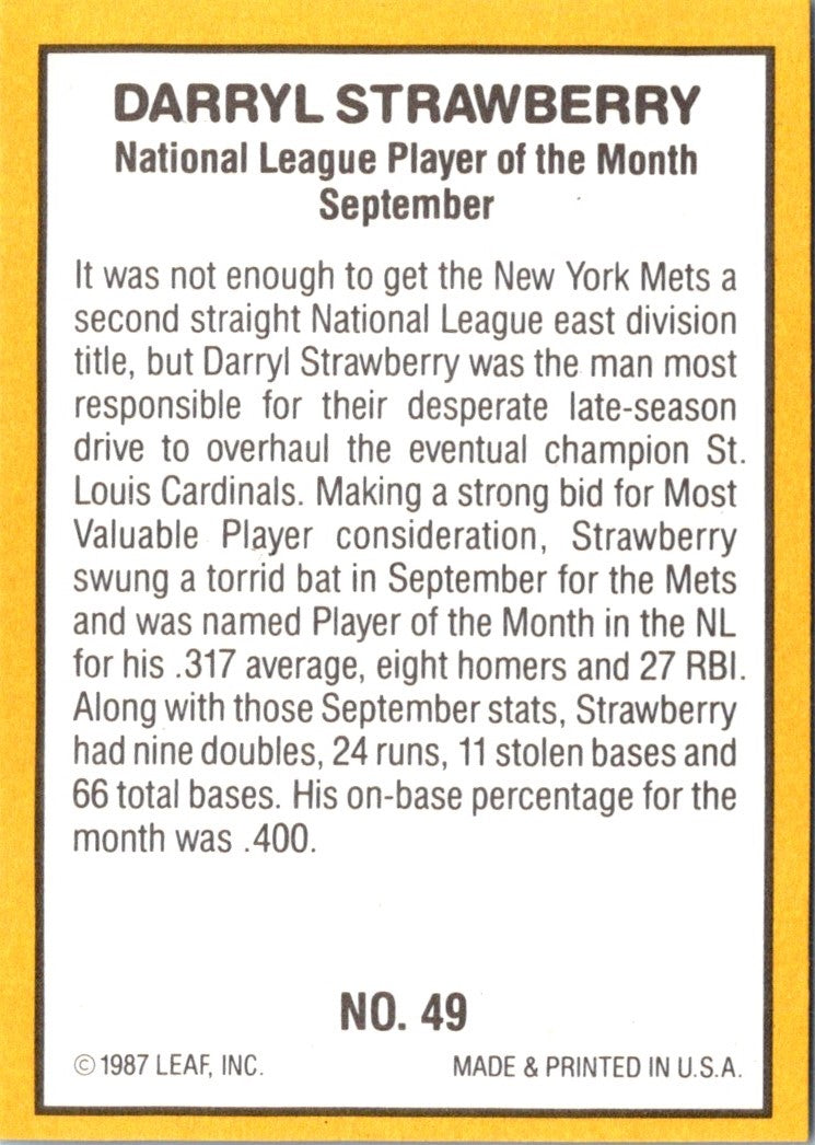 1987 Donruss Highlights Darryl Strawberry