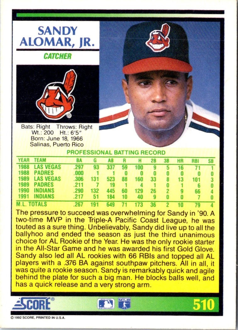1992 Score Sandy Alomar Jr.