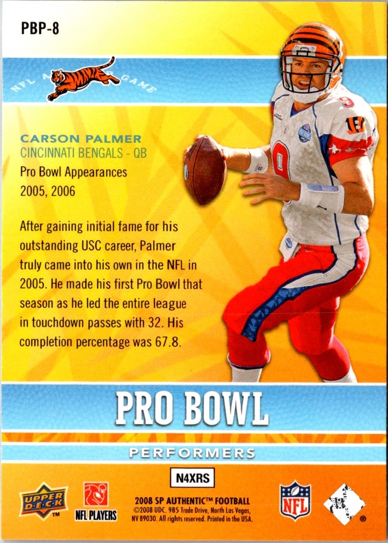 2008 SP Authentic Pro Bowl Performers Carson Palmer