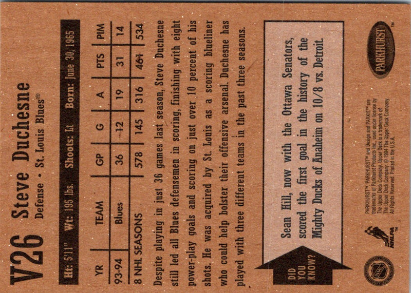 1994 Parkhurst Vintage Steve Duchesne