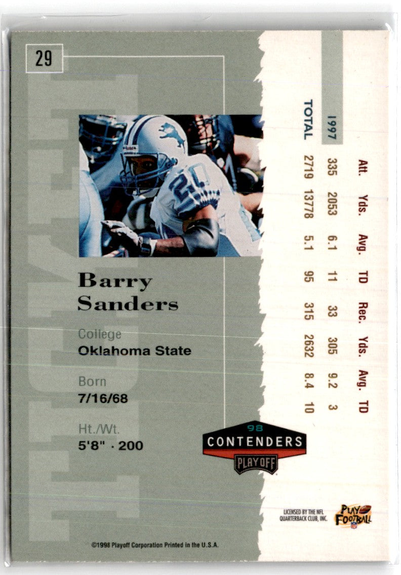 1998 Playoff Contenders Ticket Barry Sanders