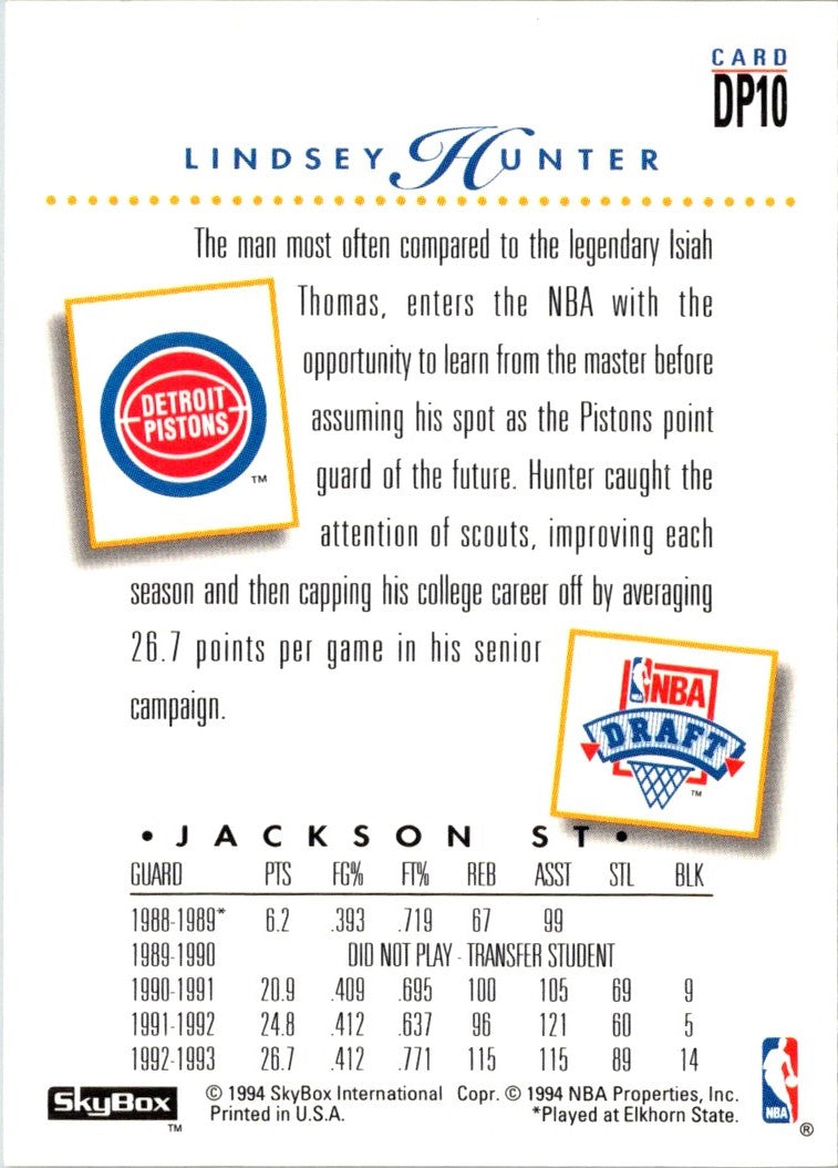 1993 SkyBox Draft Picks Lindsey Hunter