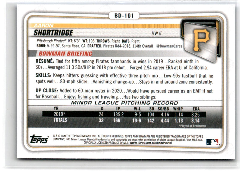 2020 Bowman Draft Chrome Sapphire Aaron Shortridge