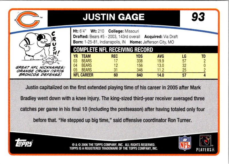 2006 Topps Justin Gage