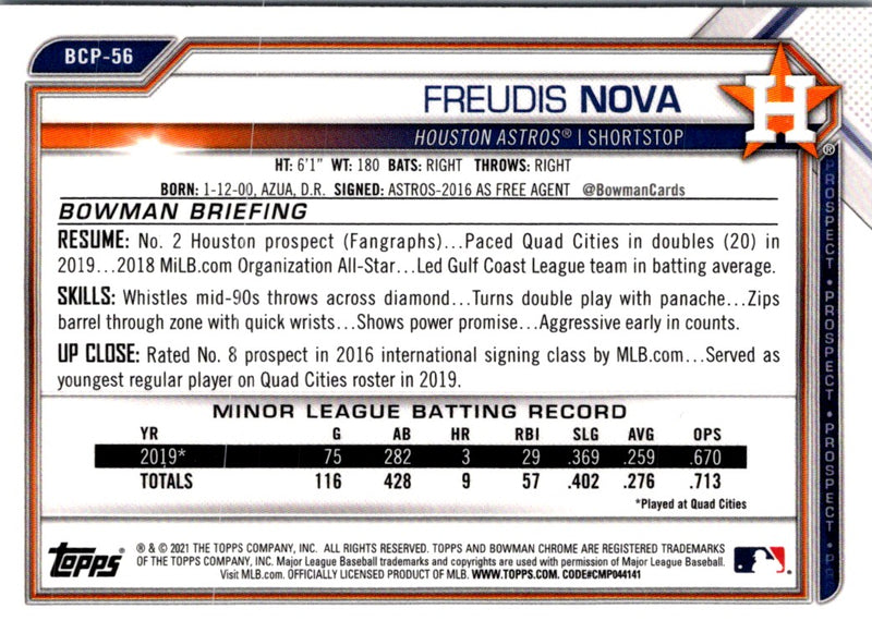 2021 Bowman Chrome Prospects Freudis Nova