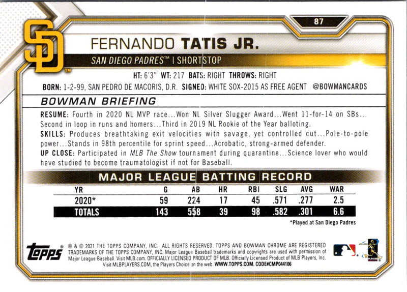 2021 Bowman Fernando Tatis Jr.