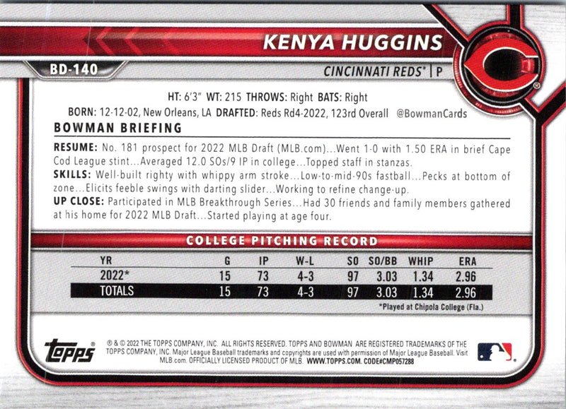 2022 Bowman Draft Baseball Kenya Huggins