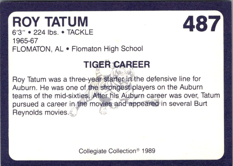 1989 Collegiate Collection Auburn Coke 580 Roy Tatum
