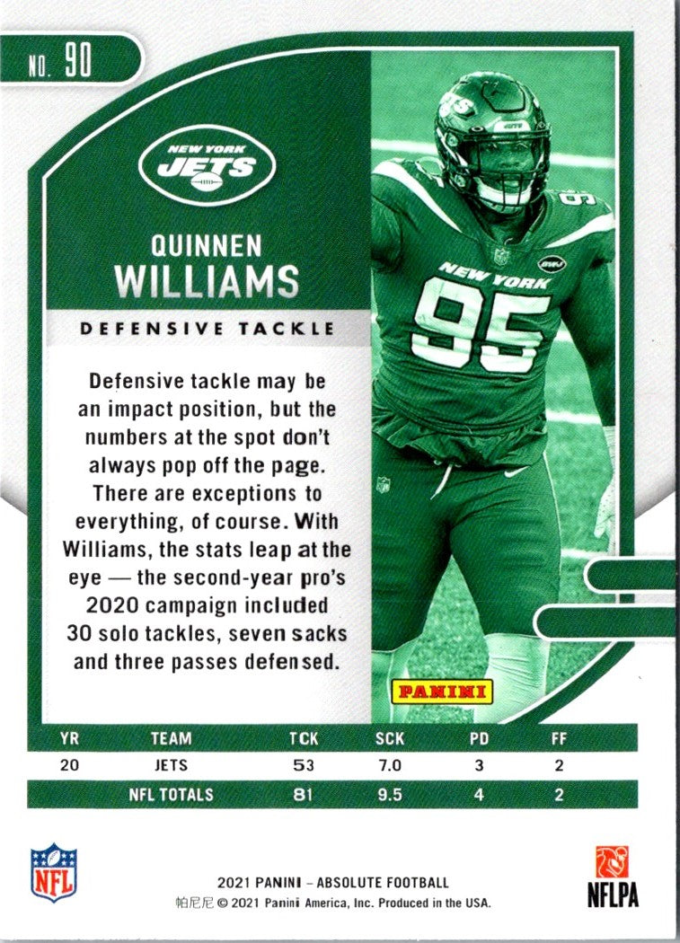 2021 Panini Absolute Green Quinnen Williams