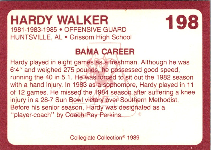 1989 Collegiate Collection Alabama Coke 580 Hardy Walker