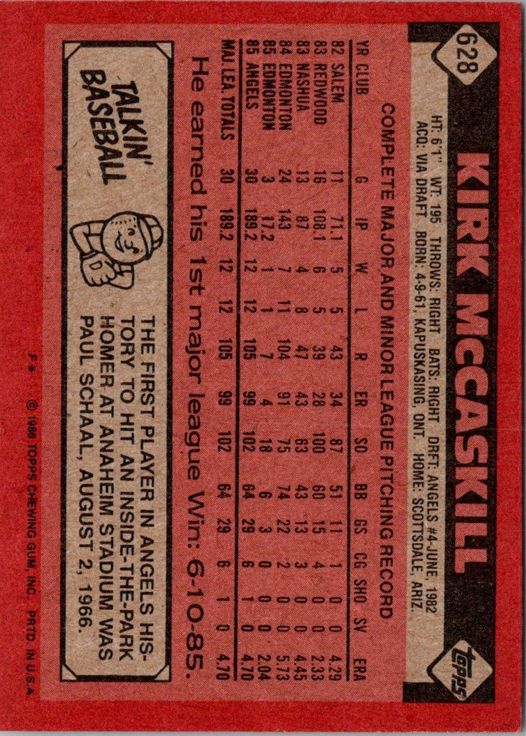 1986 Topps Kirk McCaskill