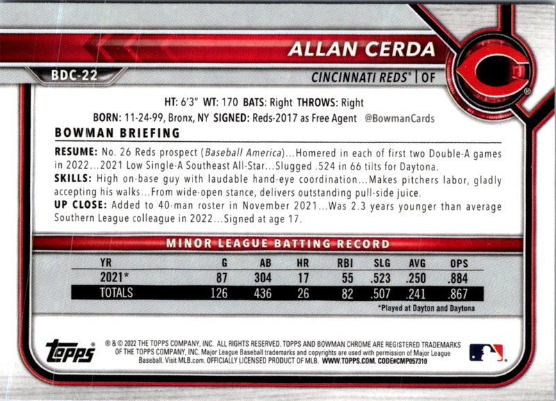 2022 Bowman Draft Baseball Chrome Allan Cerda