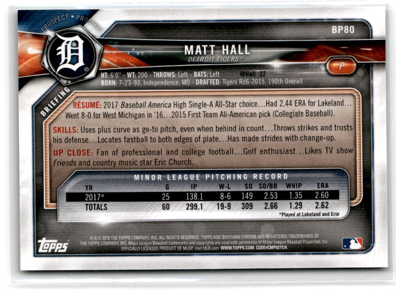 2018 Bowman Prospects Sky Blue Matt Hall