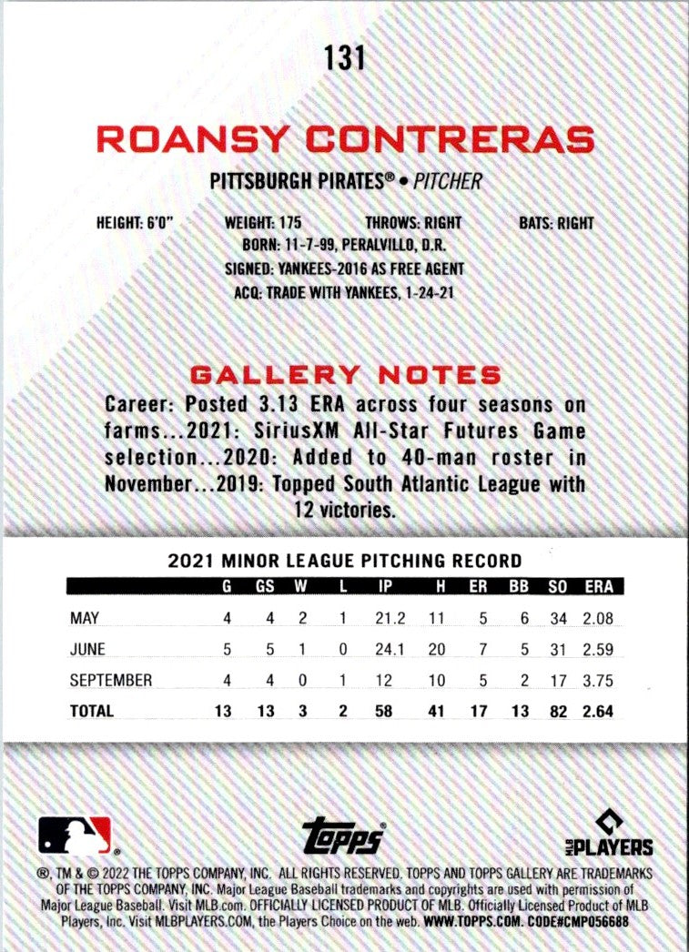 2022 Topps Gallery Roansy Contreras