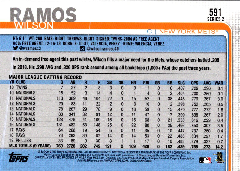 2019 Topps Wilson Ramos