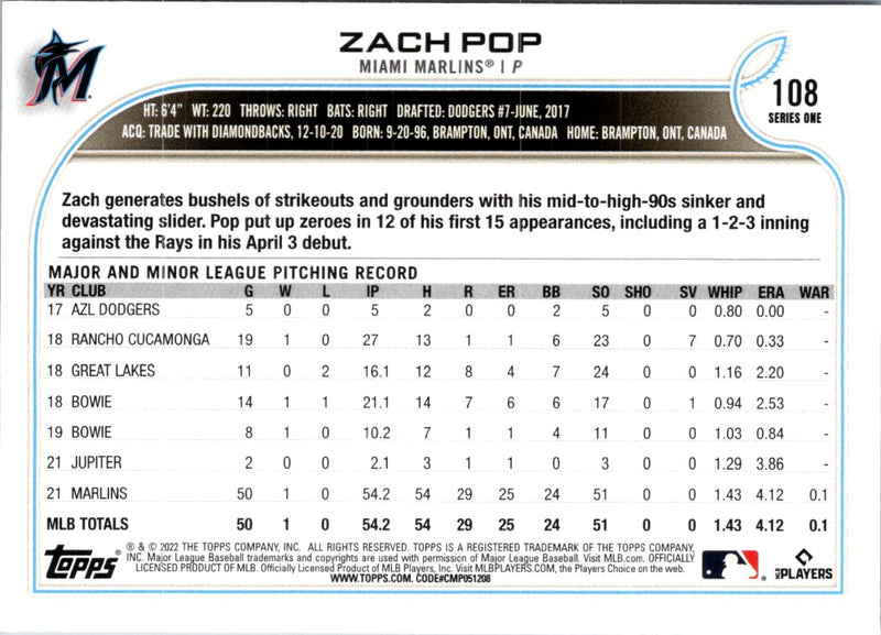 2022 Topps Orange Star Zach Pop