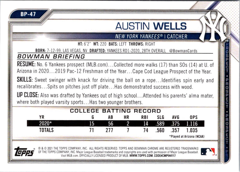 2021 Bowman Prospects Austin Wells