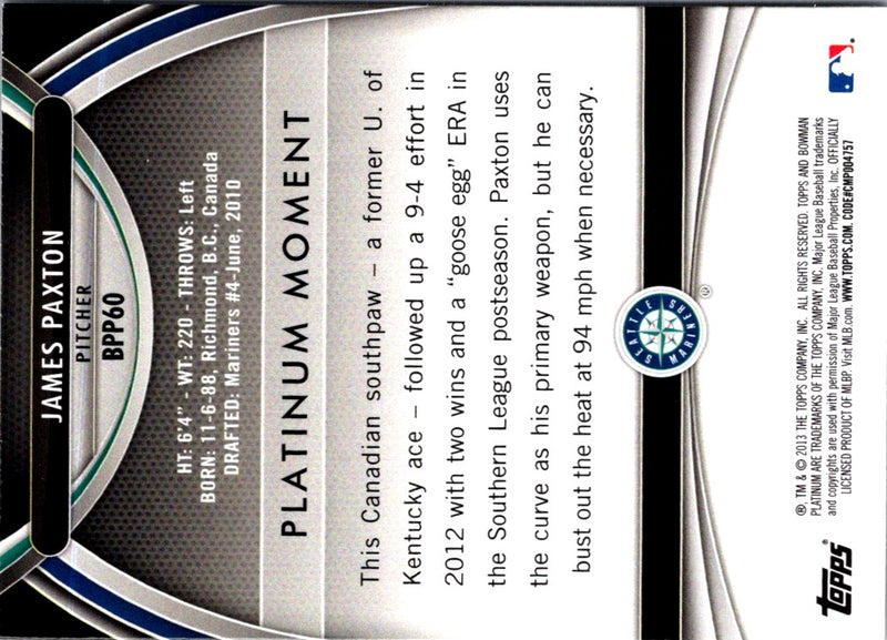 2013 Bowman Platinum Prospects James Paxton