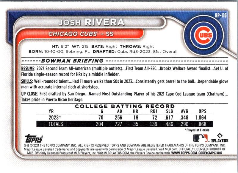 2024 Bowman Prospects Josh Rivera