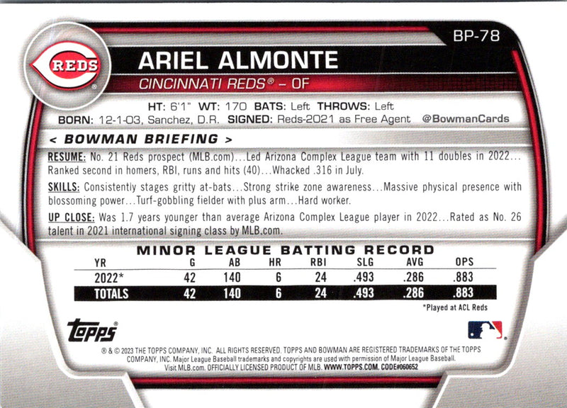 2023 Bowman Prospects Ariel Almonte