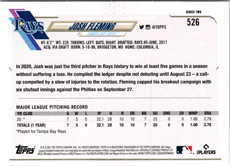 2021 Topps Orange Star Josh Fleming