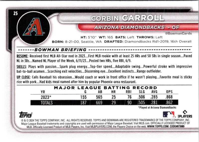 2024 Bowman Green Pattern Corbin Carroll