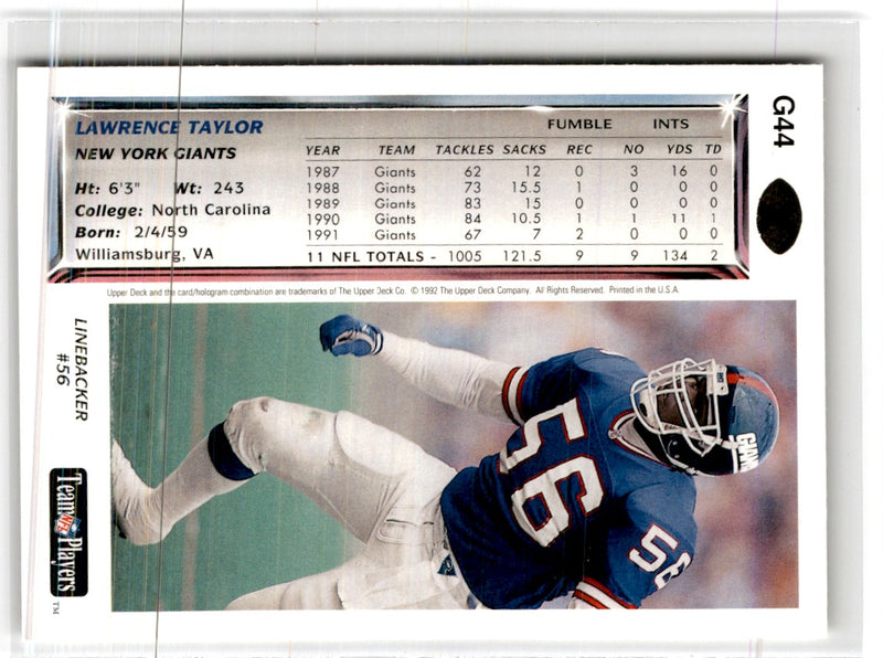 1992 Upper Deck Gold Lawrence Taylor