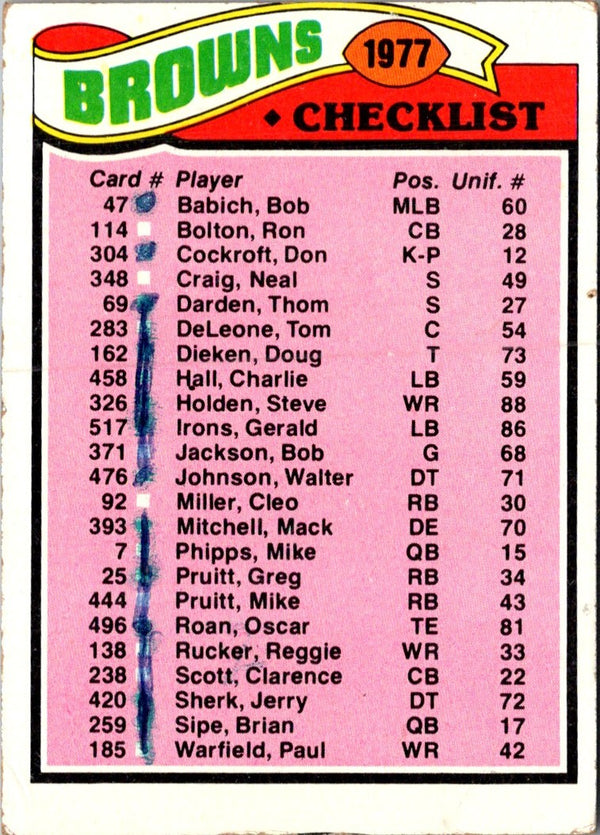 1977 Topps Cleveland Browns #206 NR-MT