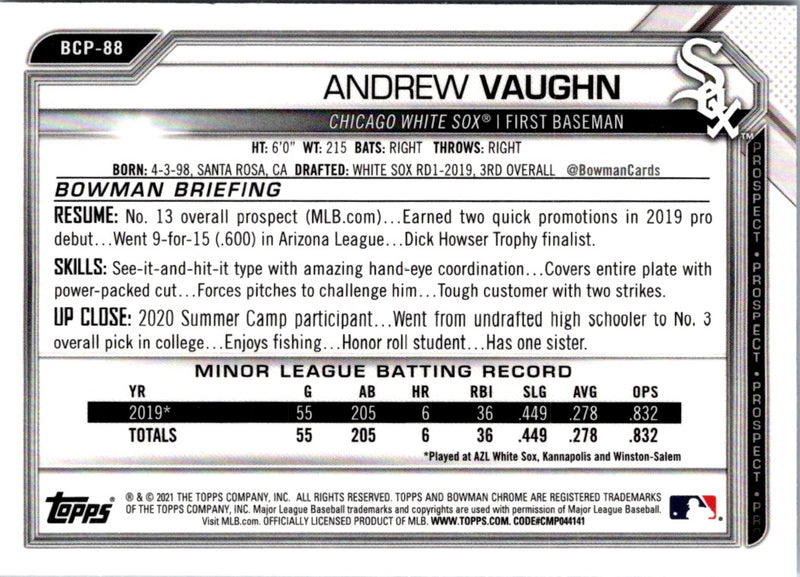 2021 Bowman Chrome Prospects Andrew Vaughn