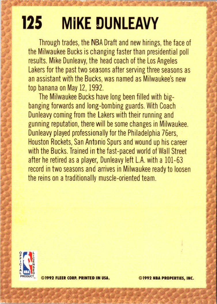 1992 Fleer Mike Dunleavy Sr.