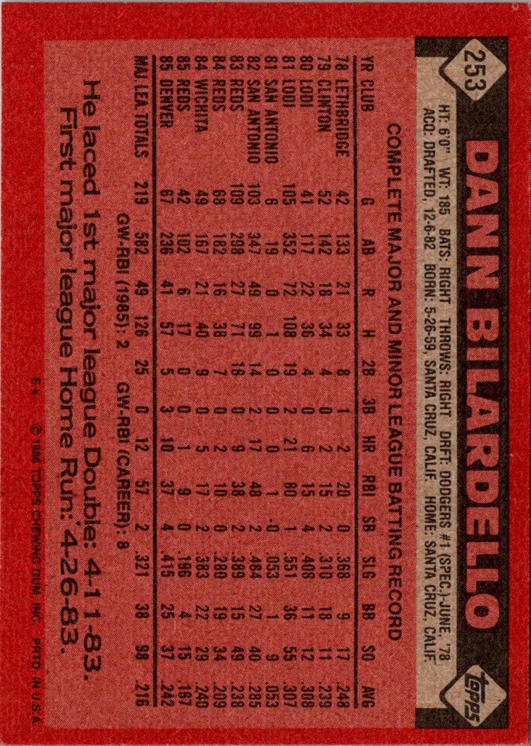 1986 Topps Dann Bilardello