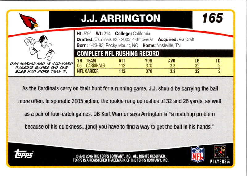 2006 Topps Arizona Cardinals J.J. Arrington