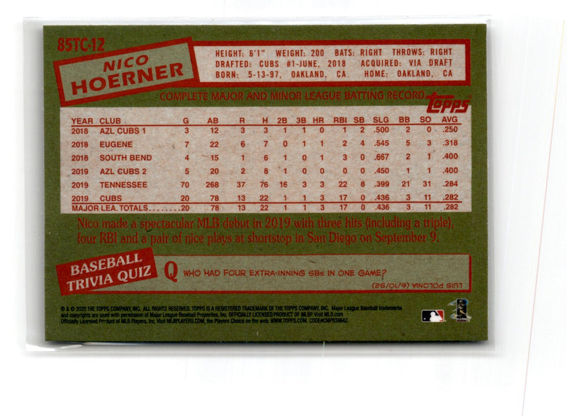 2020 Topps Chrome 1985 Baseball Nico Hoerner