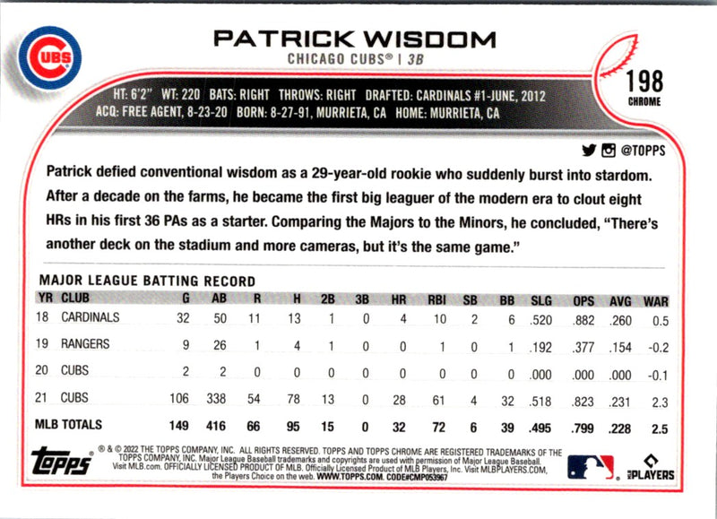 2022 Topps Chrome Patrick Wisdom